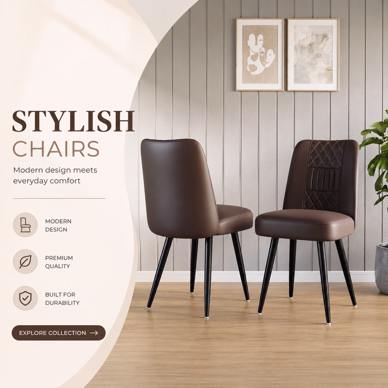 Elegant dining chairs around a modern dining table