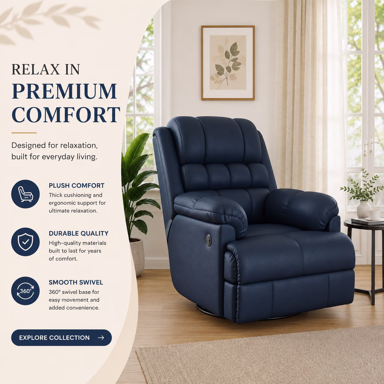 Modern sofa and recliner combination in a stylish living room