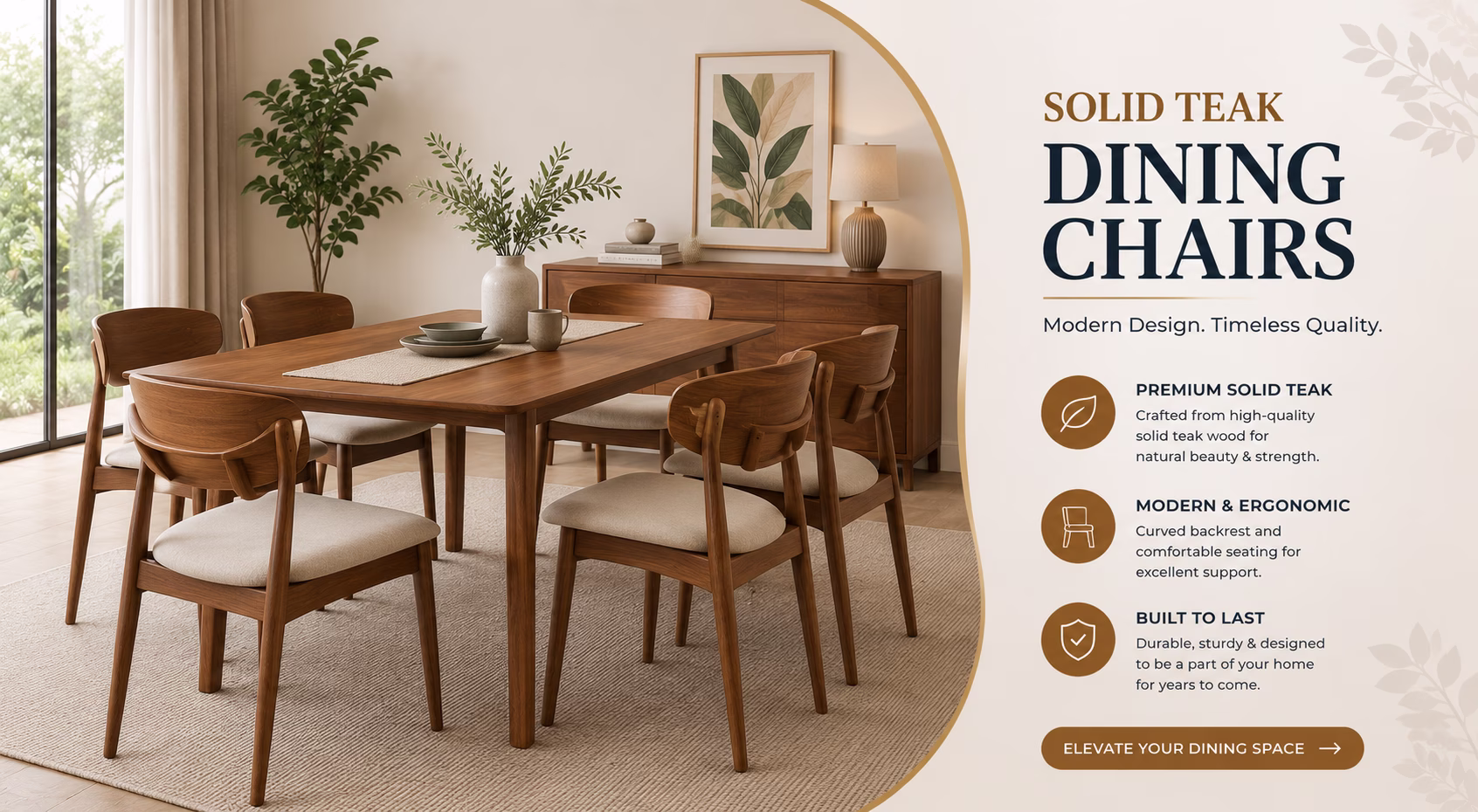 Solid teak dining chair set for a modern dining room